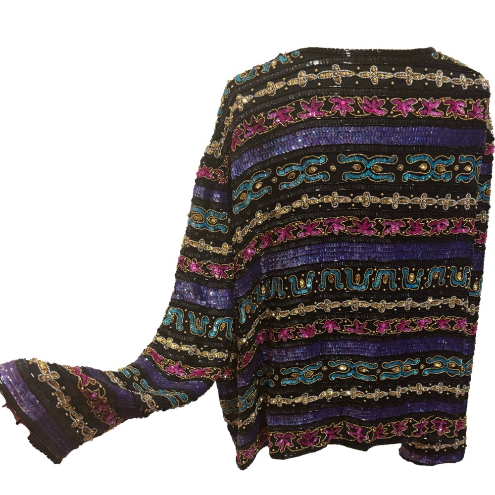 VTG NINA PICCALINO PLUS SILK BLACK MULTICOLOR SEQUINED & BEADED JACKET SZ 3X - Picture 7 of 10